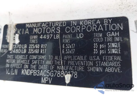 2016 Kia Sportage Lx z USA, uszkodzony, nr VIN KNDPB3AC5G7880178